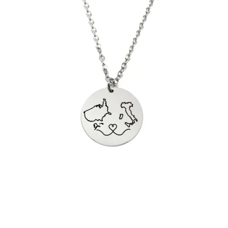 Sterling silver platinum plated disk pendant with engraveds maps of your favorite countries or regions