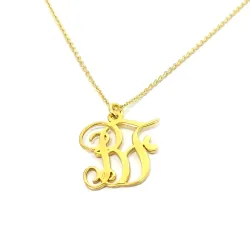 Gold Plated Silver Necklace with 2 Calligraphy Letters