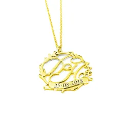 Gold Plated Necklace with 2 Initials & Engraved Date