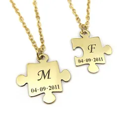 Gold Plated Puzzle Necklace Set with Initials & Date