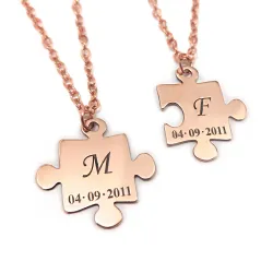 Rose Gold Puzzle Necklace Set with Initials & Date