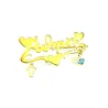 Gold plated silver brooch with your name and hearts, cross, eye Gold plated silver brooch with your name and hearts, cross, eye