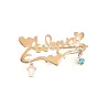 Rose gold plated silver brooch with your name and hearts, cross, eye Rose gold plated silver brooch with your name and hearts, cross, eye