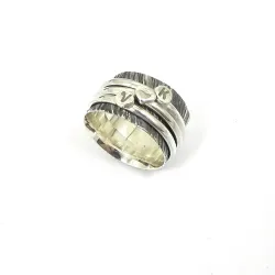 Spinner ring with 10mm hammered band and monograms, heart