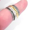 Spinner ring with name and date, hammered band with black rhodium plated