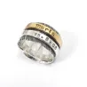 Spinner ring with name and date, hammered band lines with black rhodium plated Spinner ring with name and date, hammered band lines with black rhodium plated