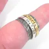 Spinner ring with name and date, hammered band lines with black rhodium plated Spinner ring with name and date, hammered band lines with black rhodium plated