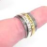 Spinner ring with name and date, polished band with black rhodium plated Spinner ring with name and date, polished band with black rhodium plated