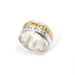 Spinner ring with name and date, polished band