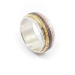 Silver spinner ring 10mm with 3 rings rose gold plated, gold plated and black plating on silver band