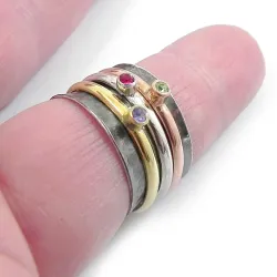 Ασημένιο δαχτυλίδι spinner 10mm με 3 δακτυλίους με swarovski, βάση με μαύρη επιροδίωση