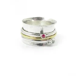 Ασημένιο δαχτυλίδι spinner 10mm με 2 δακτυλίους με swarovski σε ασημένια βάση