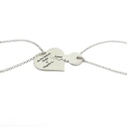 Silver platinum plated set of 2 heart bracelets with key with engraving