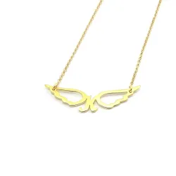 Gold Plated Necklace with Small Initial & Angel Wings
