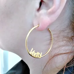 Σκουλαρίκια κρίκοι με όνομα ή ημερομηνία, ασήμι 925 επιχρυσωμένο