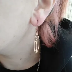 Silver rose gold plated oval earrings with cut waveform