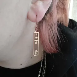 Silver rose gold plated rectangular earrings with cut waveform