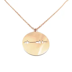 Ασημένιο ροζ επιχρυσωμένο κολιέ δισκάκι με κομμένη κυματομορφή και QRcode χαραγμένο, ατσάλινη αλυσίδα