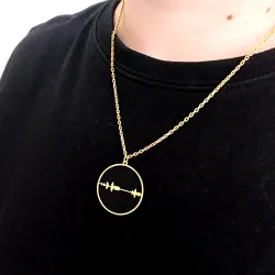 Silver gold plated necklace with waveform and QRcode on the clasp, steel chain