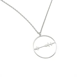 Ασημένιο επιπλατινωμένο κολιέ δισκάκι με κυματομορφή και QRcode στο κούμπωμα, ατσάλινη αλυσίδα