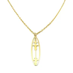 Ασημένιο επιχρυσωμένο κολιέ οβάλ με κυματομορφή και QRcode στο κούμπωμα, ατσάλινη αλυσίδα