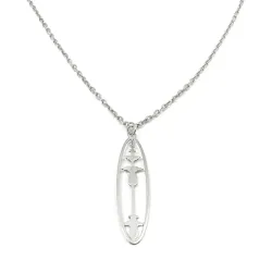 Silver platinum plated pendant with waveform and QRcode on clasp, steel chain