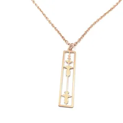 Silver rose gold plated rectangular pendant with waveform and QRcode on clasp, steel chain