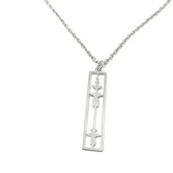 Silver platinum plated rectangular pendant with waveform and QRcode on the clasp, steel chain