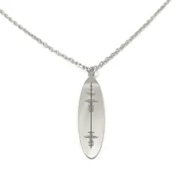 Silver platinum plated oval pendant with waveform and QRcode engraved, steel chain