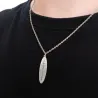 Silver platinum plated oval pendant with waveform and QRcode engraved, steel chain