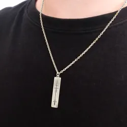 Silver platinum plated pendant with waveform and QRcode engraved, steel chain