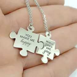 Διπλό κολιέ παζλ "You make me happy when skies are grey"