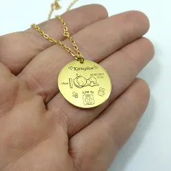 Silver gold plated necklace with your girl's birth details, steel chain