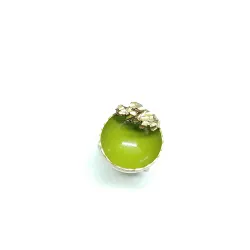 Handmade brass mug ring with green enamel