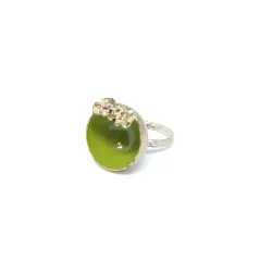 Handmade brass mug ring with green enamel