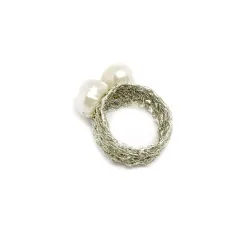 Handmade ring with knitted wire, silver, steel and pearls