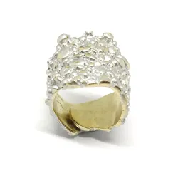 Handmade brass ring with silver enamel