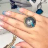 Handmade brass ring with oxidation and blue-turquoise-light blue quartz Handmade brass ring with oxidation and blue-turquoise-light blue quartz