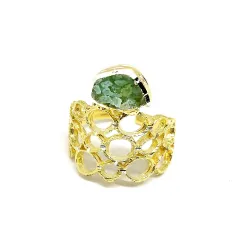 Handmade ring made of silver 925 gold plated with quartz green