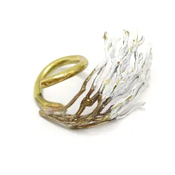 Handmade brass ring with white enamel