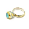 Handmade 925 silver ring with enamel, aquamarine and quartz Handmade 925 silver ring with enamel, aquamarine and quartz