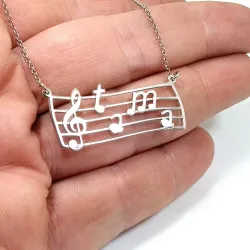 Platinum Plated Music Staff Necklace with Initial Notes