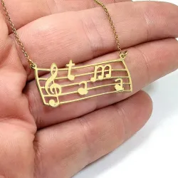 Gold Plated Staff Necklace with Initial Notes