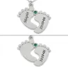 Silver platinum plated feet necklace with name-date and swarovski