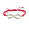 Silver platinum plated infinity bracelet with monograms and date with red macrame cord Silver platinum plated infinity bracelet with monograms and date with red macrame cord