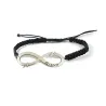 Silver platinum plated infinity bracelet with monograms and date with black macrame cord Silver platinum plated infinity bracelet with monograms and date with black macrame cord