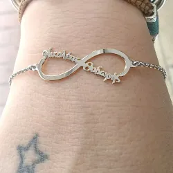 Silver platinum plated infinity bracelet with 2 names