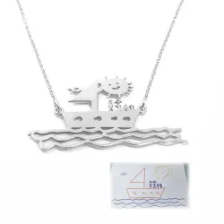 Silver platinum plated necklace with children's painting