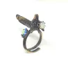 Handmade brass ring with black plating and swarovski crystals Handmade brass ring with black plating and swarovski crystals