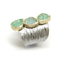 Handmade brass ring with enamel and light blue quartz D1053VB